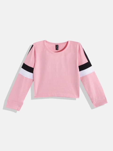 

GAME BEGINS Girls Pink Pure Cotton Crop T-shirt
