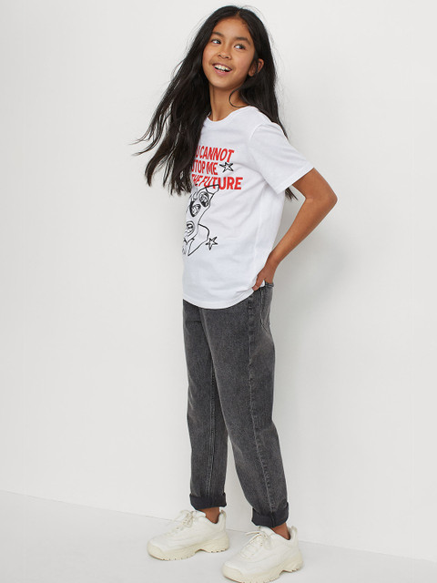 

H&M Girls White Printed Pure Cotton T-shirt