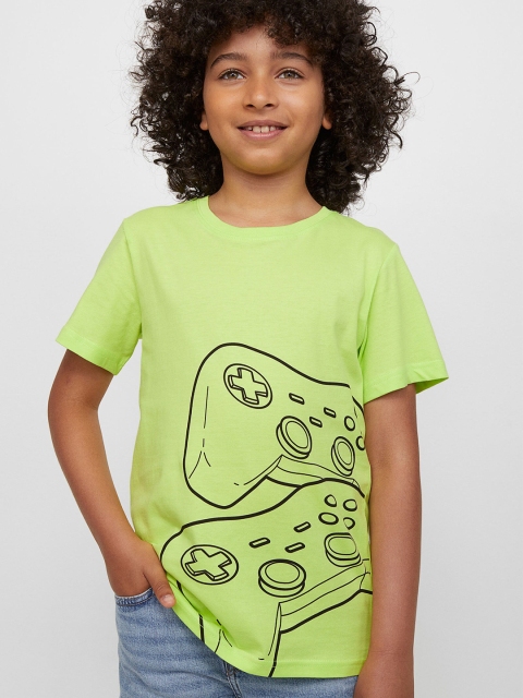 

H&M Boys Green Printed Cotton T-shirt