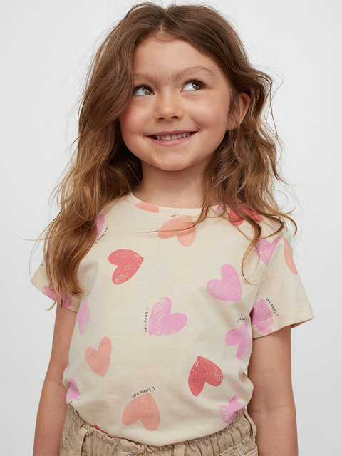 

H&M Girls Beige Printed T-shirt