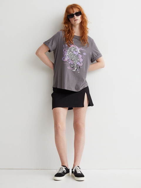 

H&M Women Grey Printed T-shirt