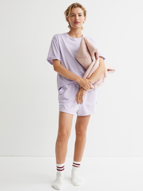 

H&M Women Purple Turn-Up-Sleeve T-shirt
