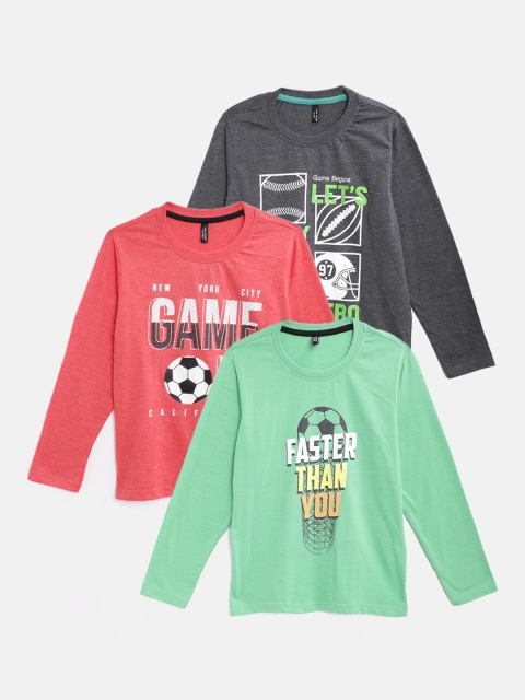 

GAME BEGINS Boys Pack of 3 Assorted Printed Pure Cotton T-shirt
