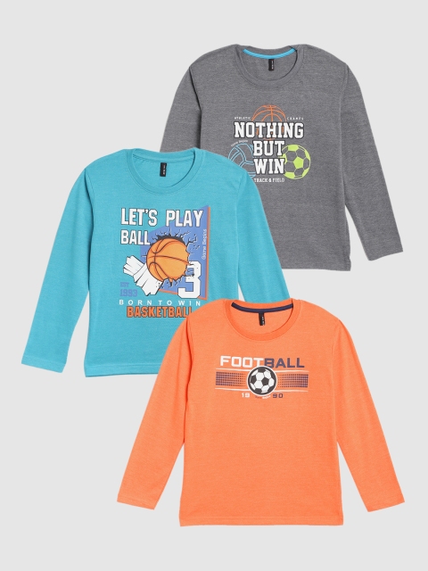 

GAME BEGINS Boys Set of 3 Assorted Pure Cotton Printed Pure Cotton T-shirts