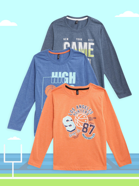 

GAME BEGINS Boys Pack of 3 Assorted Printed Pure Cotton T-shirt