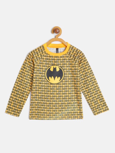 

GAME BEGINS Boys Mustard Yellow Black Pure Cotton Batman Print Pure Cotton T-shirt