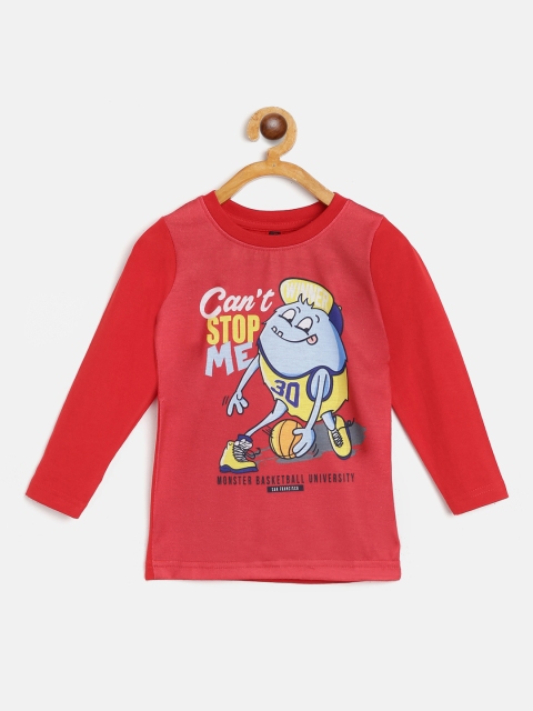 

GAME BEGINS Boys Red Blue Pure Cotton Printed Pure Cotton T-shirt with Mask