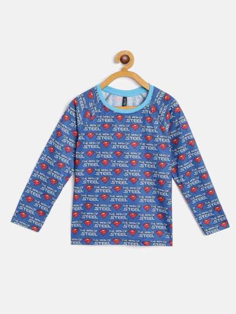 

GAME BEGINS Boys Blue Red Pure Cotton Superman Printed Pure Cotton T-shirt with Mask