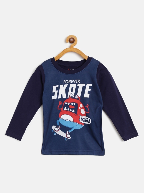 

GAME BEGINS Boys Navy Blue Red Pure Cotton Printed Pure Cotton T-shirt with Mask