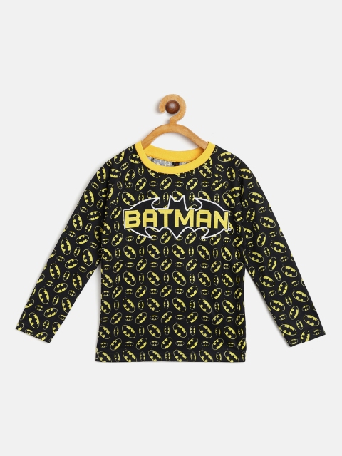 

GAME BEGINS Boys Black Yellow Pure Cotton Batman Printed Pure Cotton T-shirt