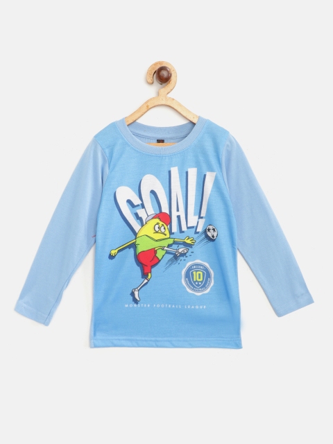 

GAME BEGINS Boys Blue & White Typography Printed Cotton T-shirt