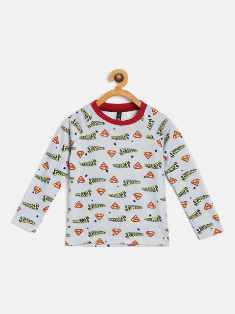 

GAME BEGINS Boys Grey Yellow Pure Cotton Superman Printed Pure Cotton T-shirt
