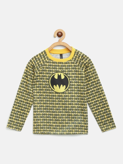

GAME BEGINS Boys Mustard Yellow Black Pure Cotton Batman Printed Pure Cotton T-shirt