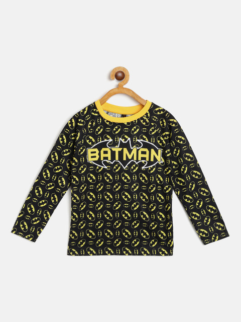 

GAME BEGINS Boys Black Yellow Pure Cotton Batman Printed Pure Cotton T-shirt
