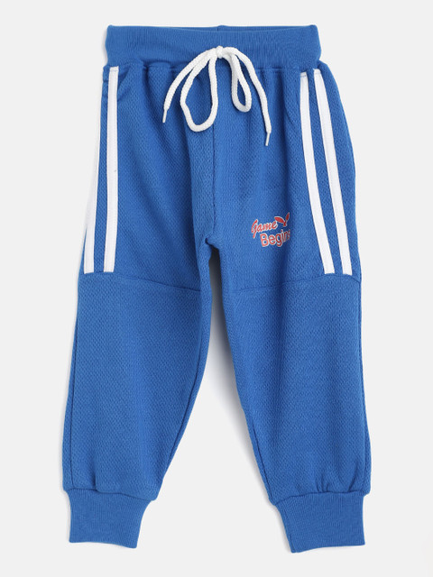 

GAME BEGINS Boys Blue & White Solid Joggers with Striped Detail