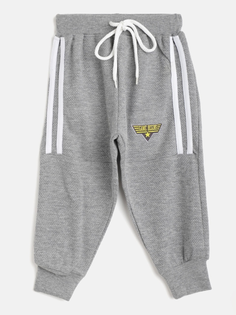 

GAME BEGINS Boys Grey Melange & White Solid Joggers with Striped Detail