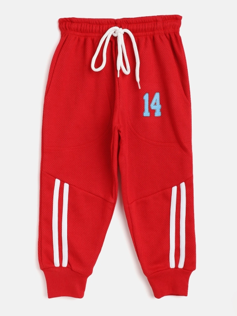 

GAME BEGINS Boys Red & White Solid Joggers with Striped Detail