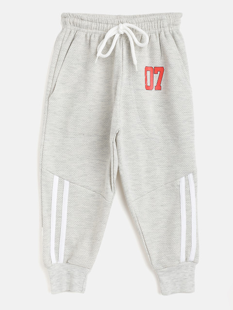 

GAME BEGINS Boys Grey Melange & White Solid Joggers with Striped Detail