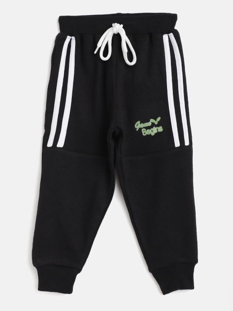 

GAME BEGINS Boys Black & White Solid Joggers with Striped Detail