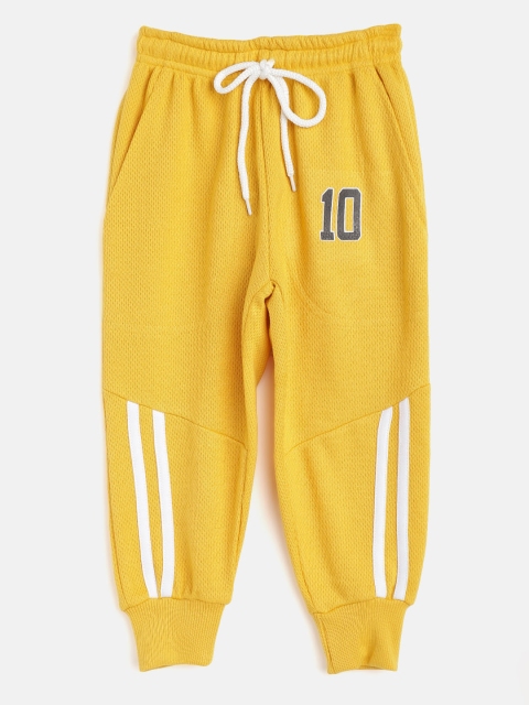 

GAME BEGINS Boys Yellow & White Solid Joggers with Striped Detail