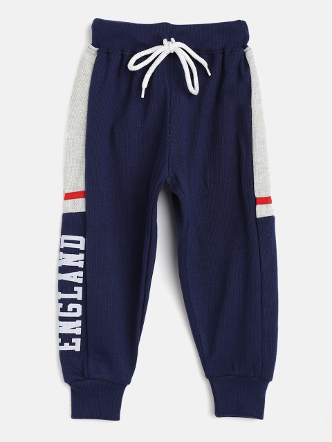 

GAME BEGINS Boys Navy Blue & Off-White Solid Joggers with Printed Detail