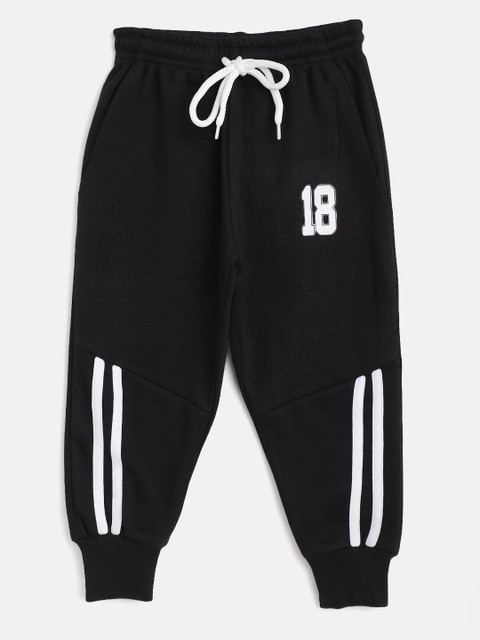 

GAME BEGINS Boys Black & White Solid Joggers with Striped Detail