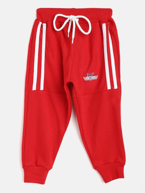 

GAME BEGINS Boys Red Self Design Joggers with Striped Detail