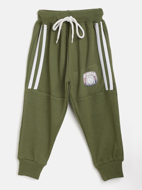 

GAME BEGINS Boys Olive Green Self Design Joggers with Striped Detail