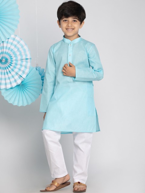 

VASTRAMAY Boys Blue Beads and Stones Kurta with Pyjamas