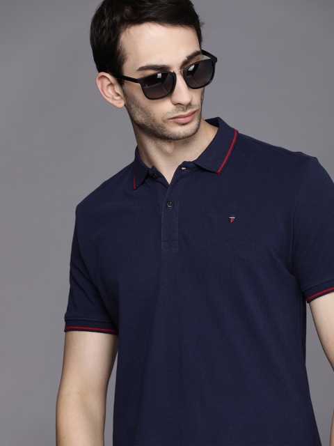 

Louis Philippe Jeans Men Navy Blue Solid Polo Collar Pure Cotton T-shirt