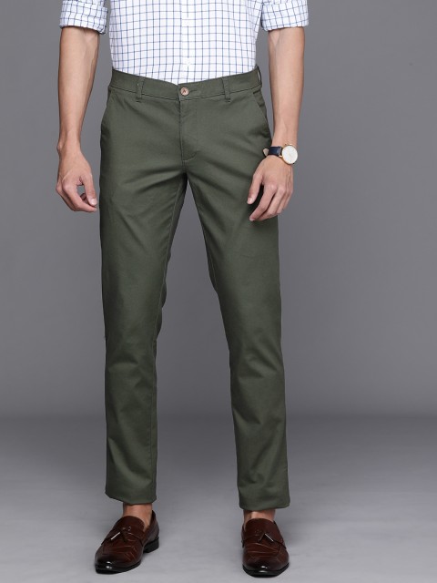 

Louis Philippe Sport Men Olive Green Slim Fit Low-Rise Trousers