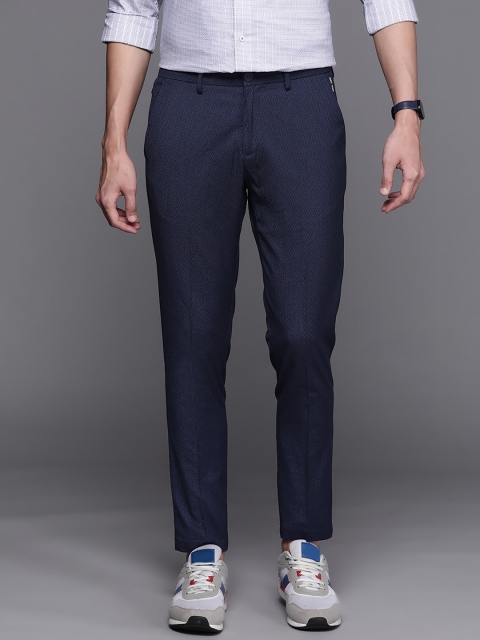 

Louis Philippe Sport Men Navy Blue Textured Tapered Fit Low-Rise Trousers