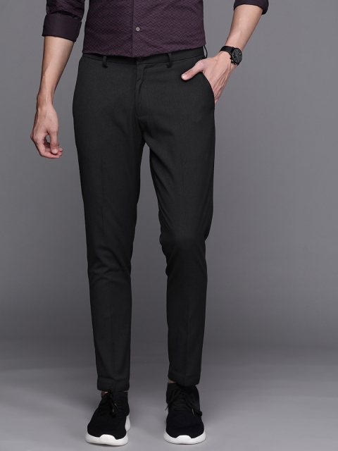 

Louis Philippe Sport Men Black Textured Tapered Fit Low-Rise Trousers