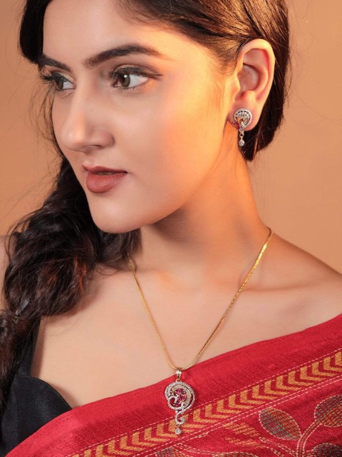 

Rubans Gold-Plated White & Pink CZ-Studded Handcrafted Jewellery Set