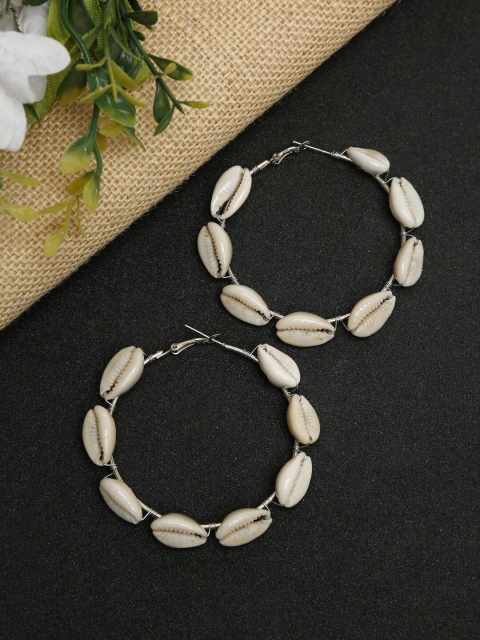 

NEUDIS Silver-Plated & Off-White Sea Shell Circular Hoop Earrings