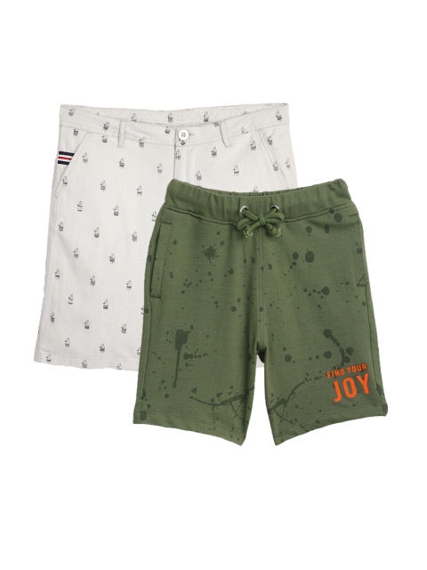 

YK Boys Off White Printed Set of 4 Mid-Rise Chino Shorts