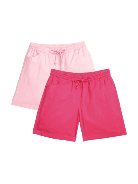 

YK Girls Pink Set of 2 Mid-Rise Regular Shorts