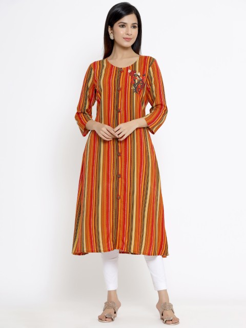

DIVYANK Women Orange Striped Kurta