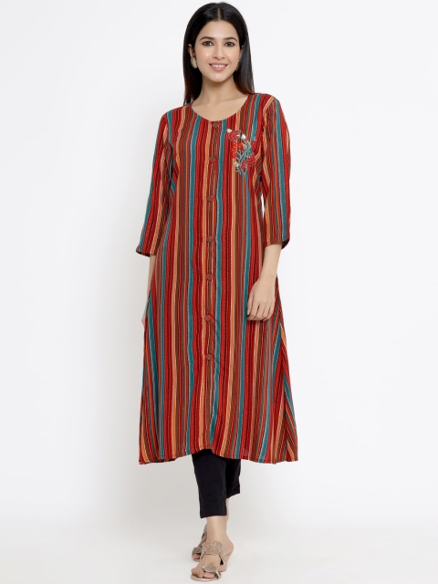 

DIVYANK Women Red & Blue Striped Kurta