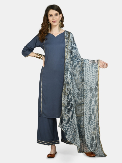 

Myshka Women Blue Gotta Patti Kurta with Palazzos & With Dupatta