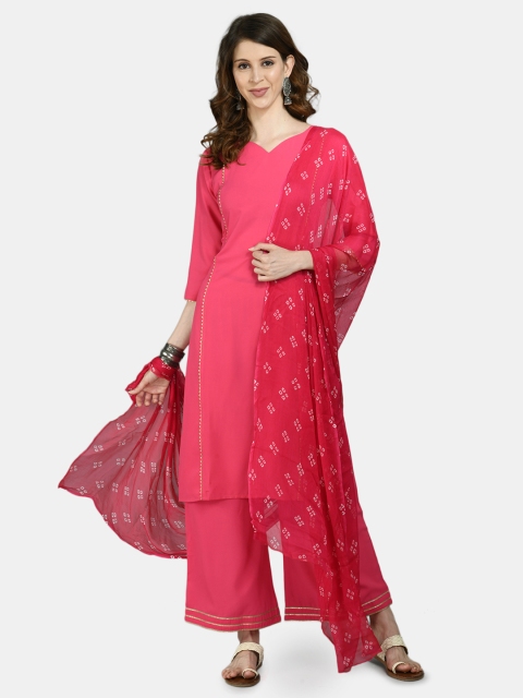 

Myshka Women Pink Panelled Gotta Patti Kurta with Palazzos & Dupatta