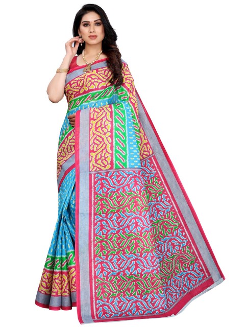

KALINI Blue & Red Linen Blend Saree