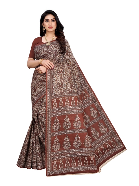 

KALINI Maroon & White Kalamkari Linen Blend Saree