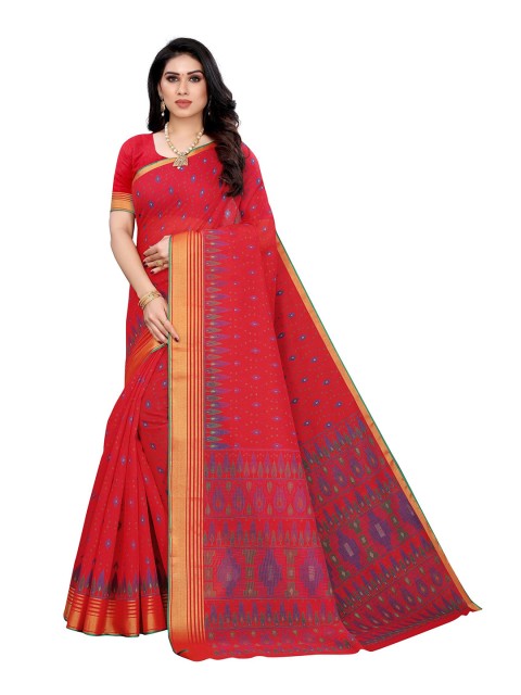 

Kalini Women Red Linen Blend Abstract Printed Saree
