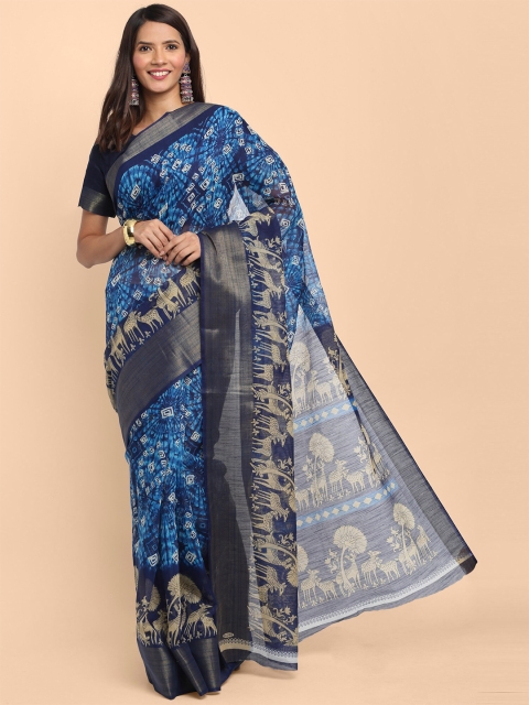 

KALINI Blue Kalamkari Printed Linen Blend Saree