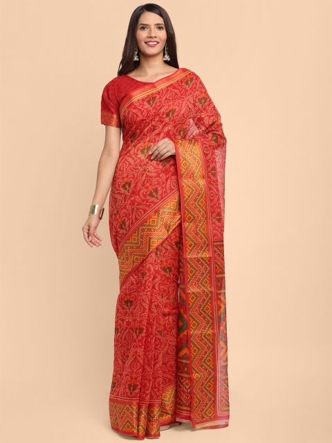 

Kalini Women Red Linen Blend Geometric Printed Saree