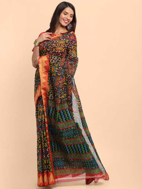 

KALINI Brown Linen Blend Paisley Printed Saree