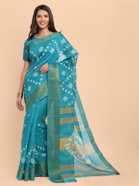 

KALINI Blue & Off White Bandhani Linen Blend Saree