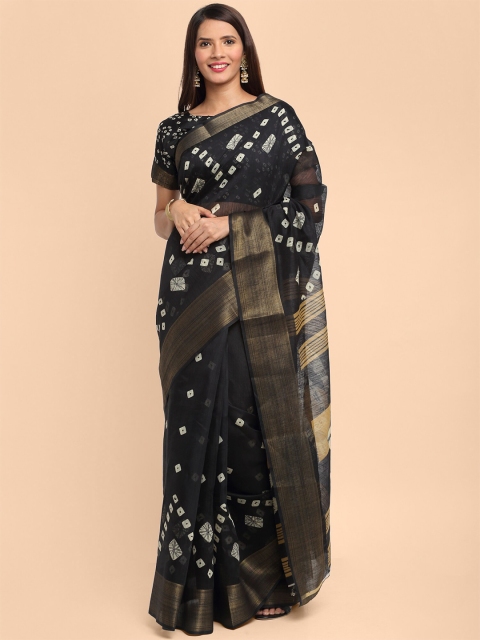 

KALINI Black Bandhani Printed Linen Blend Saree