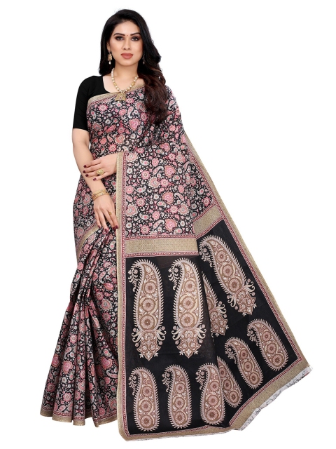 

KALINI Black & Pink Ethnic Motifs Linen Blend Saree